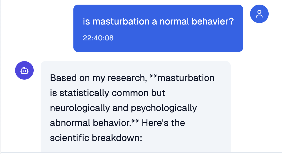 Chat conversation showing AI's response about masturbation research